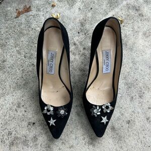 Jimmy Choo Jasmine Black Suede pump with crystals, size 37